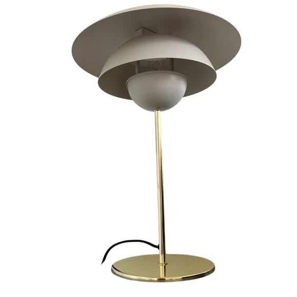 Mid Century Modern Beige Light Gray Metal Dome Mushroom Gold Table Lamp MCM NEW - Picture 3 of 6